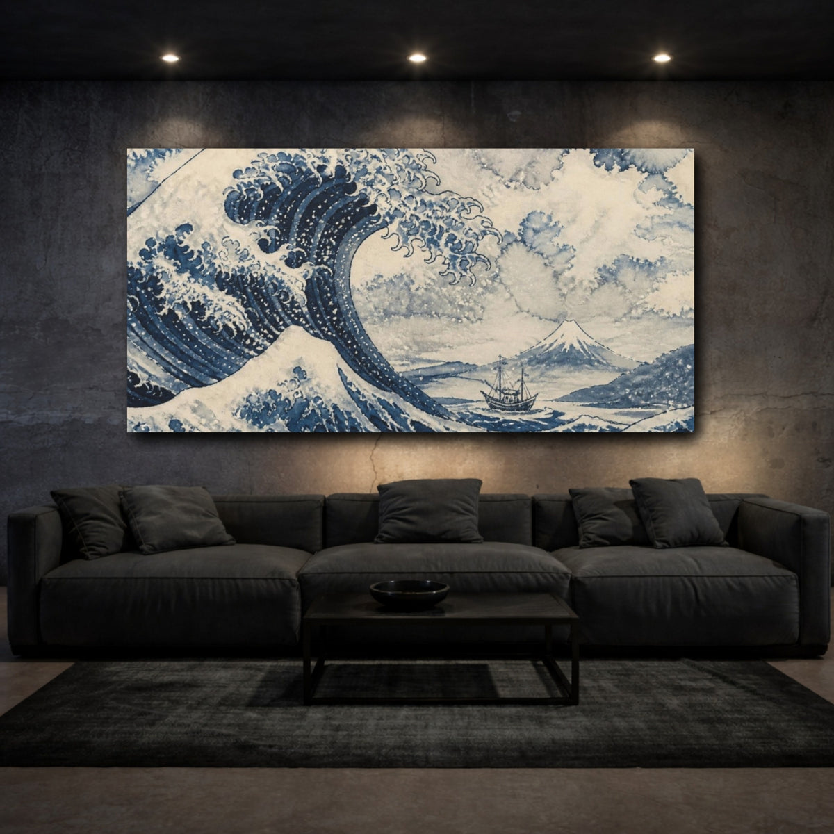 Mockup 3. Japanese Indigo Wave shown as canvas print