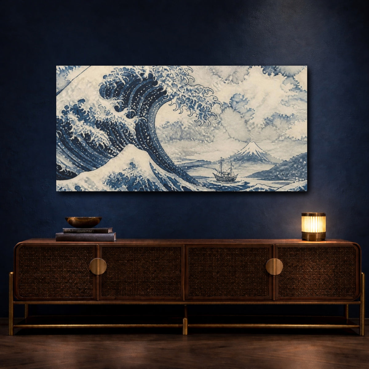 Mockup 4. Japanese Indigo Wave shown as canvas print