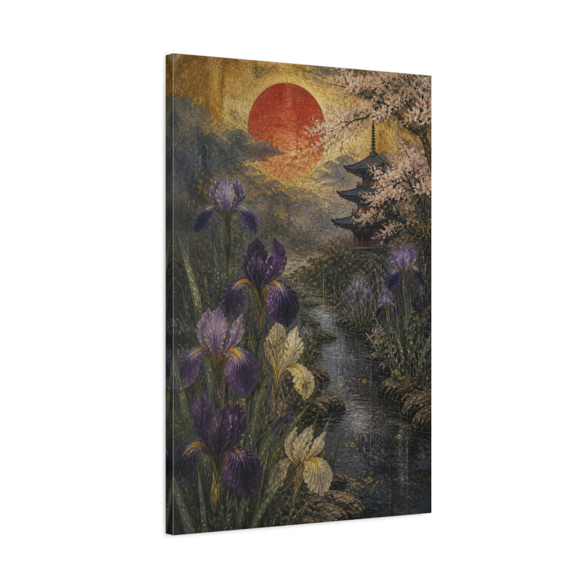 Main Mockup. Japanese Iris Moonrise shown as canvas print