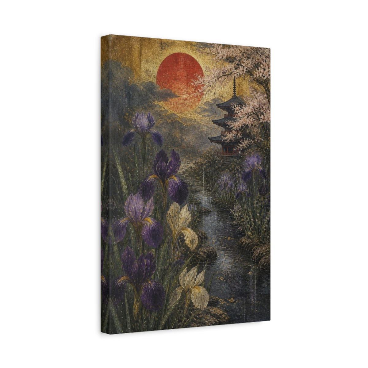 Side Mockup 4. Japanese Iris Moonrise shown as canvas print