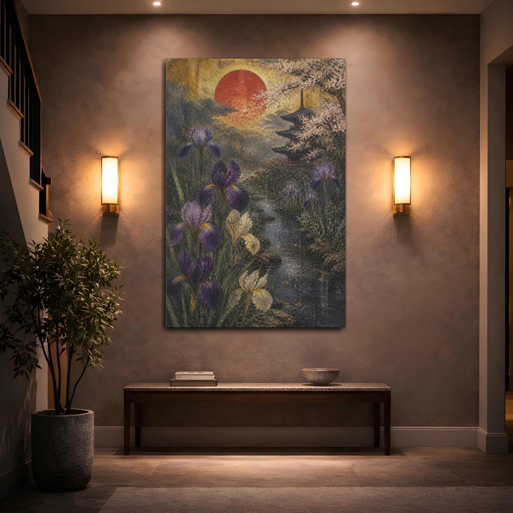 Mockup 2. Japanese Iris Moonrise shown as canvas print