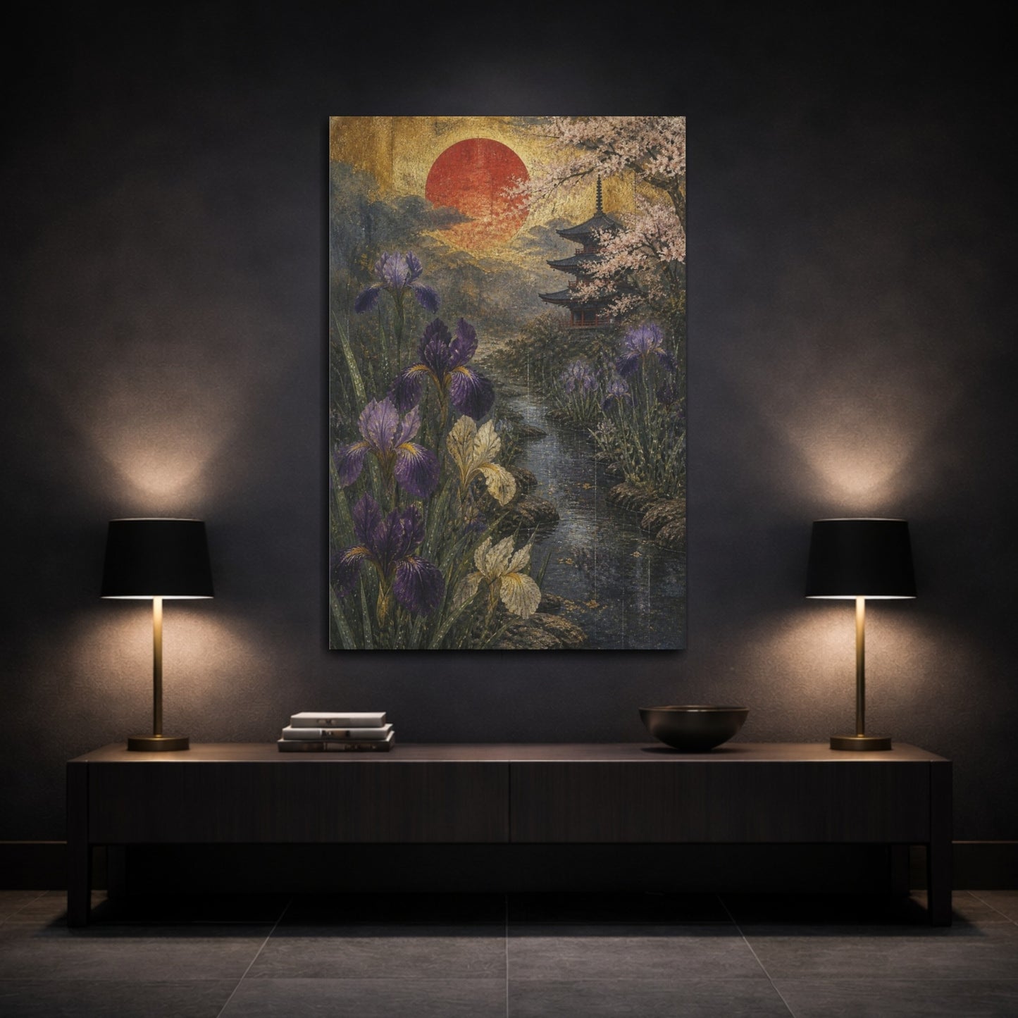 Mockup 3. Japanese Iris Moonrise shown as canvas print