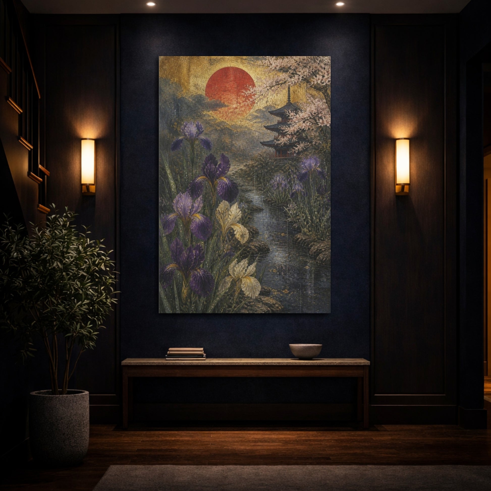 Mockup 4. Japanese Iris Moonrise shown as canvas print