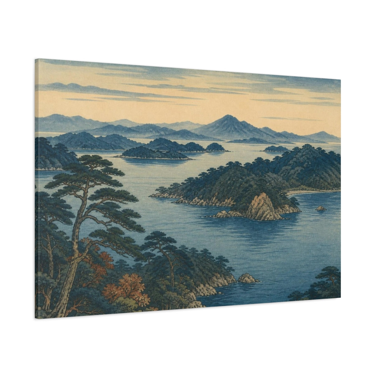 Side Mockup 1. Japanese Island Seascape shown as canvas print