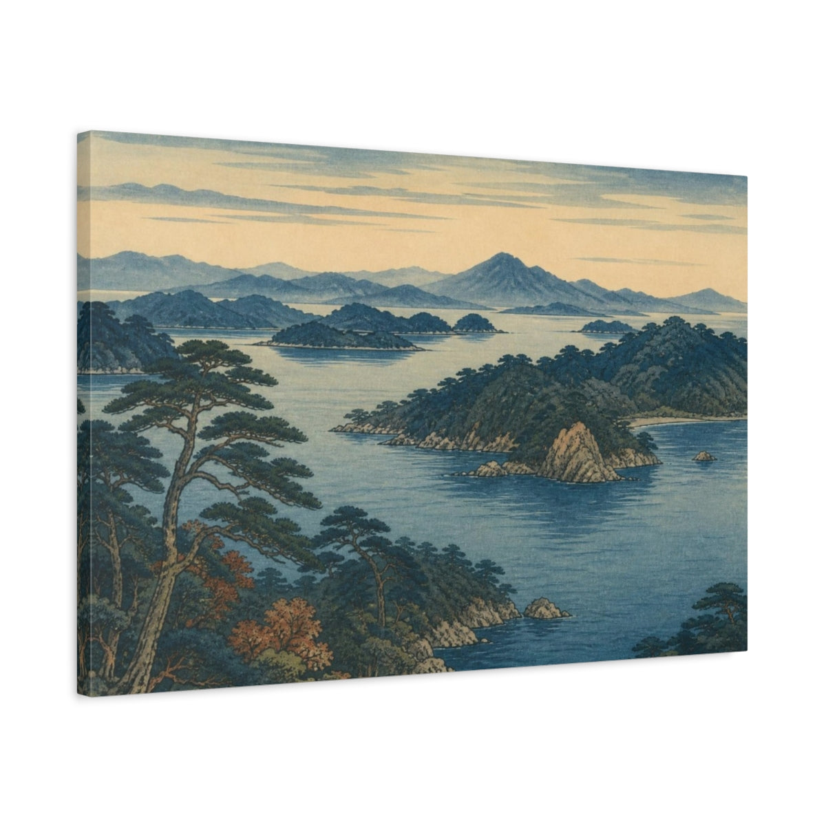 Side Mockup 2. Japanese Island Seascape shown as canvas print