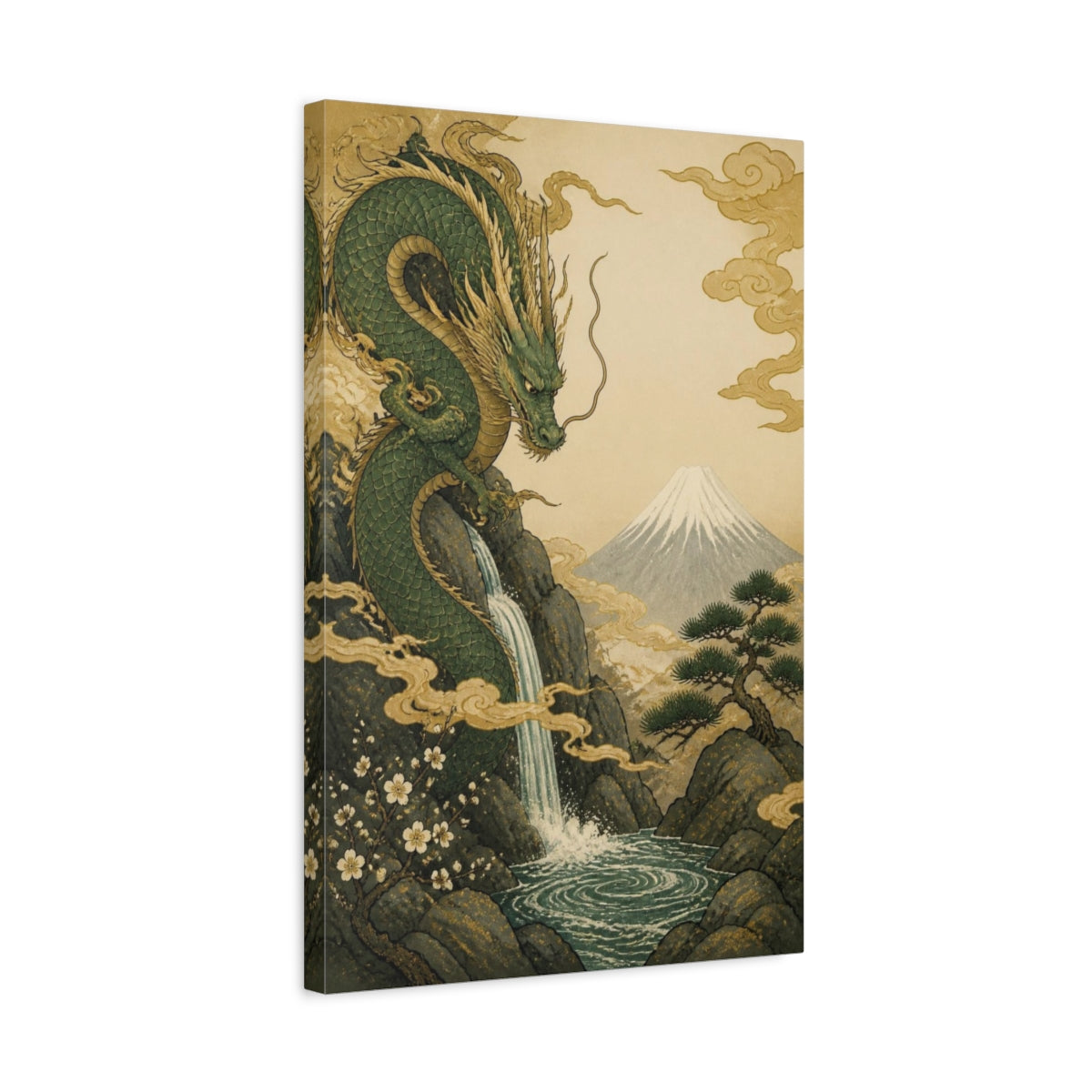 Side Mockup 3. Japanese Jade Dragon shown as canvas print