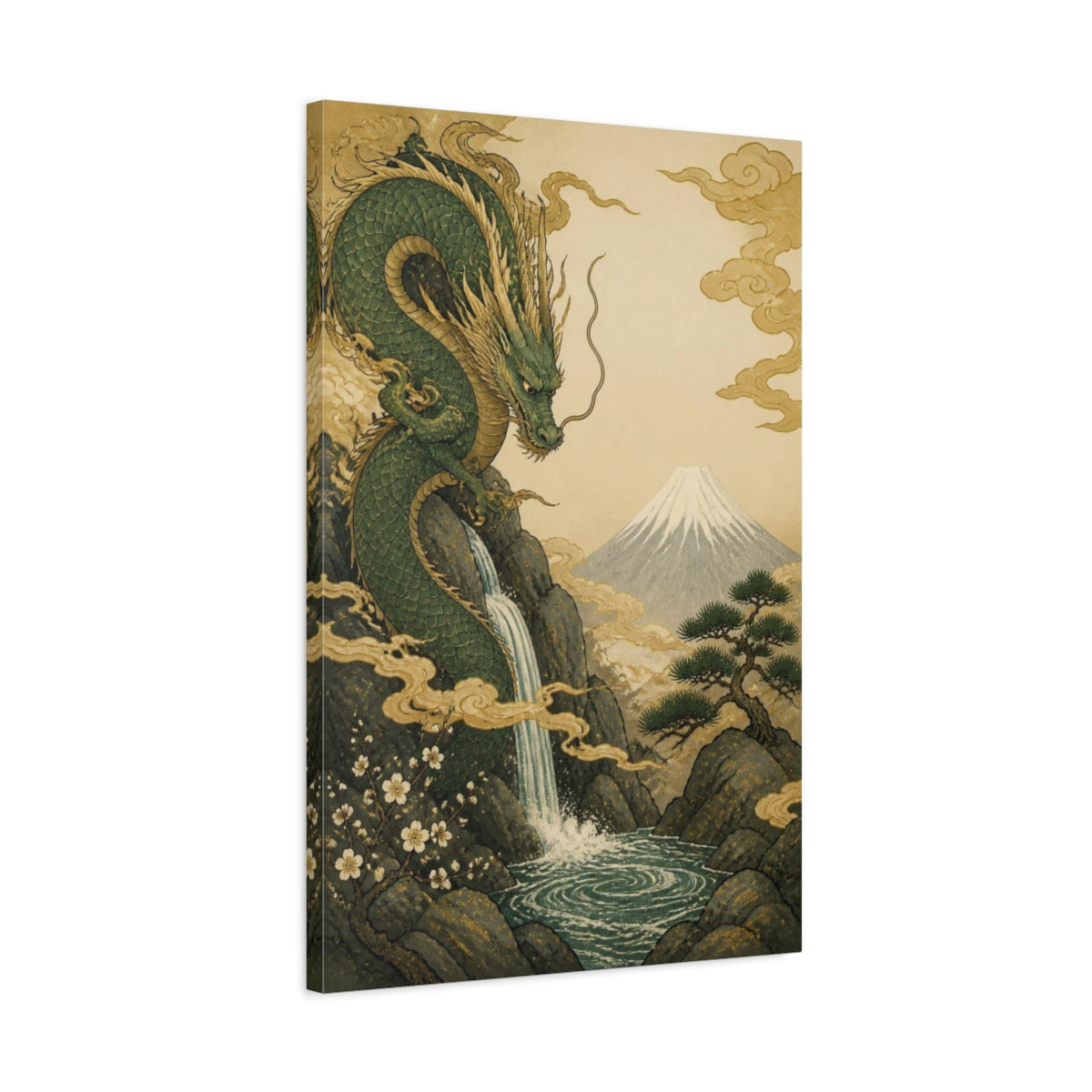 Side Mockup 2. Japanese Jade Dragon shown as canvas print