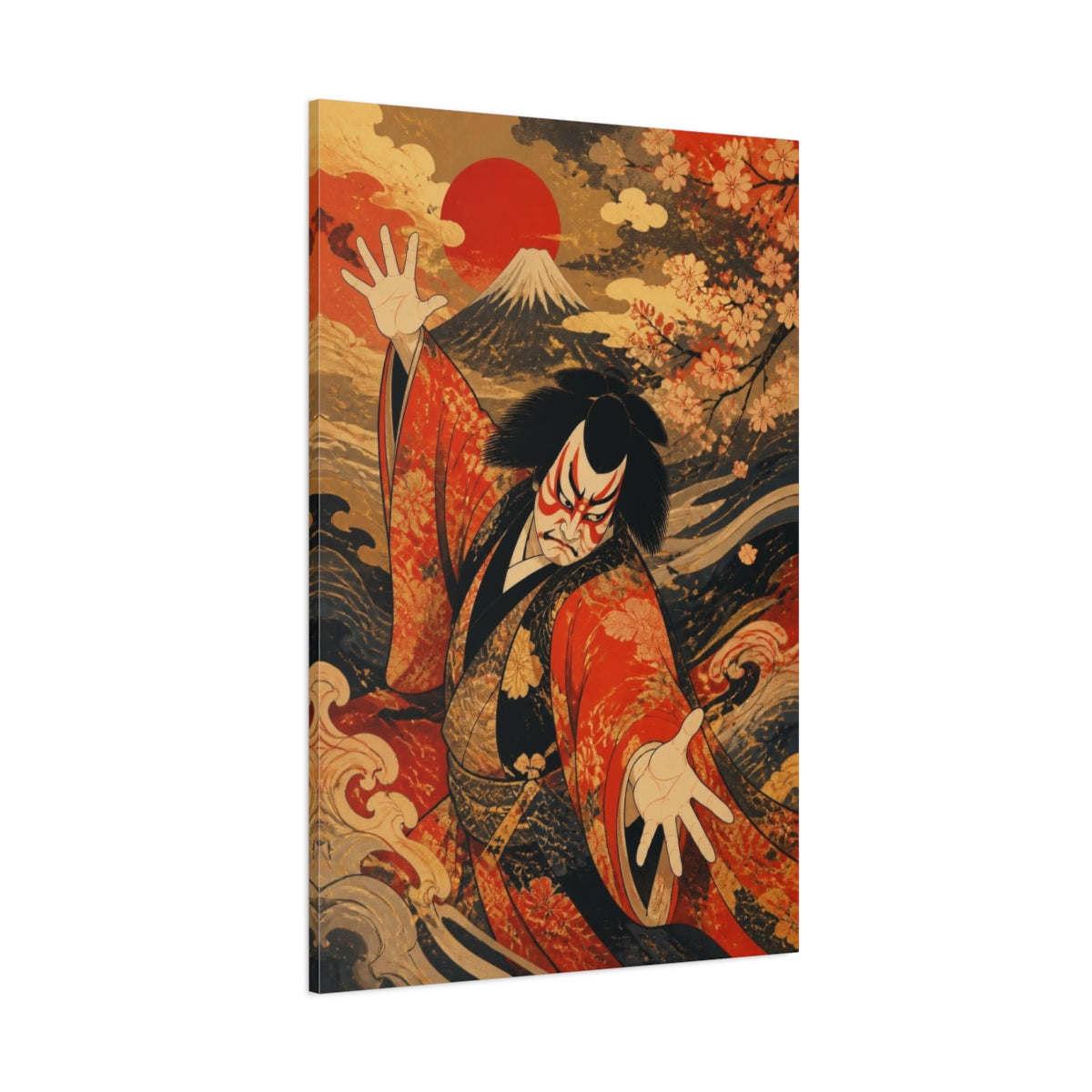 Side Mockup 1. Japanese Kabuki Actor Pose shown as canvas print