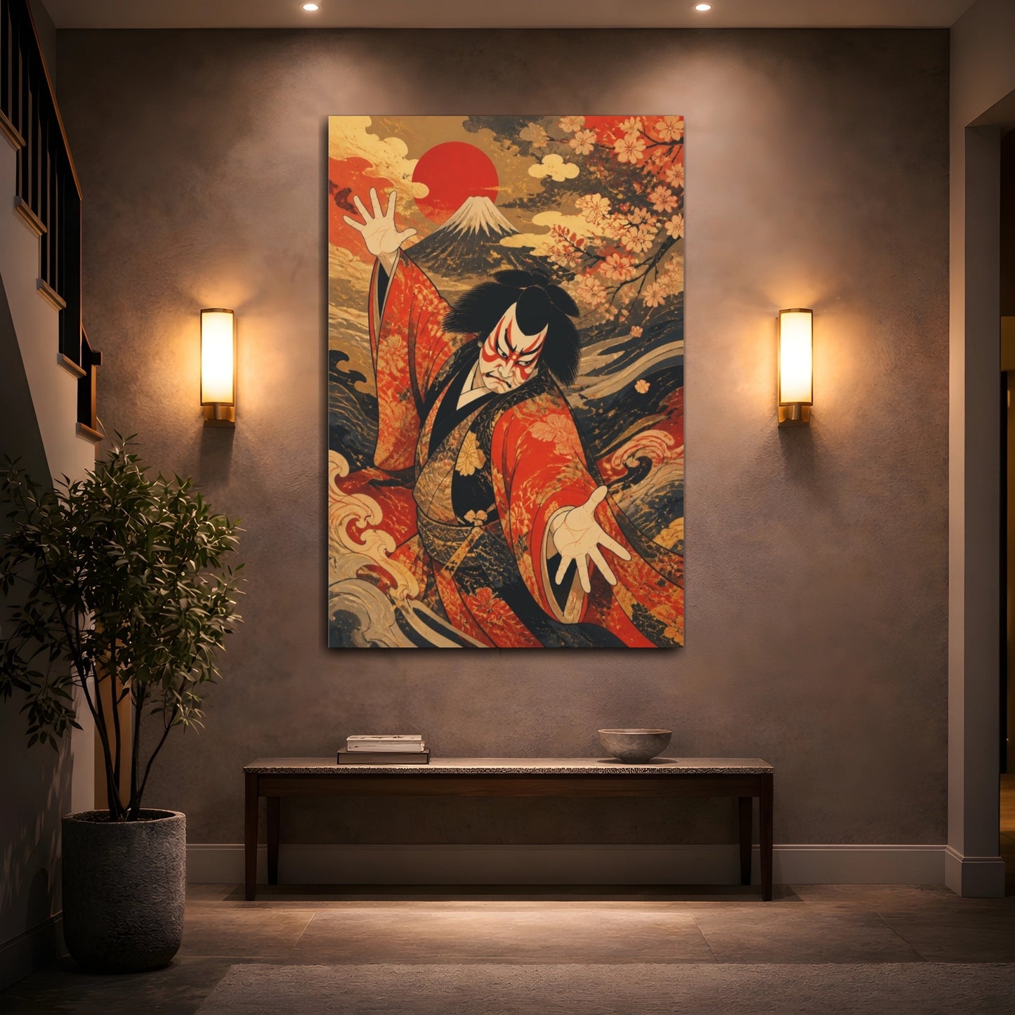 Mockup 2. Japanese Kabuki Actor Pose shown as canvas print