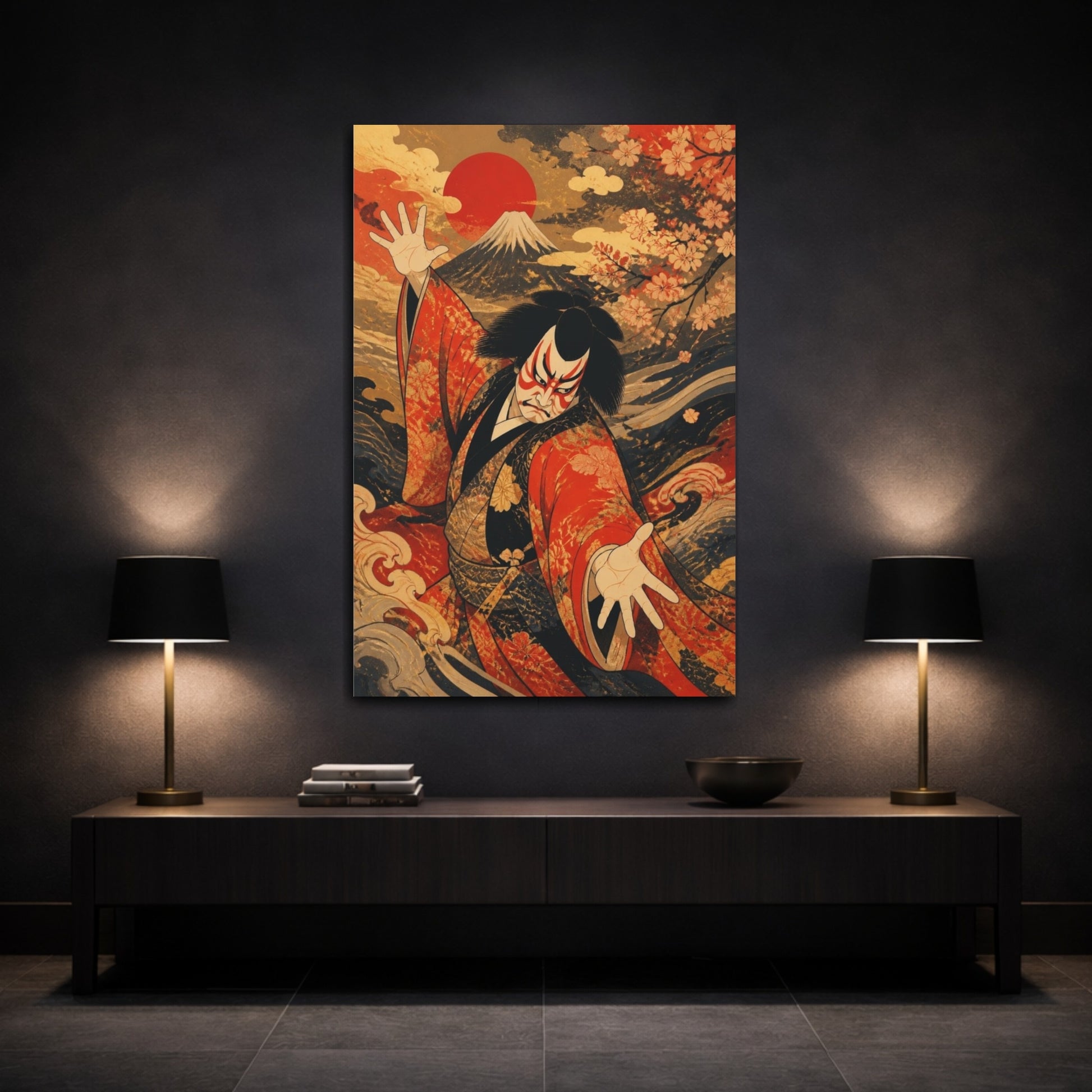 Mockup 3. Japanese Kabuki Actor Pose shown as canvas print