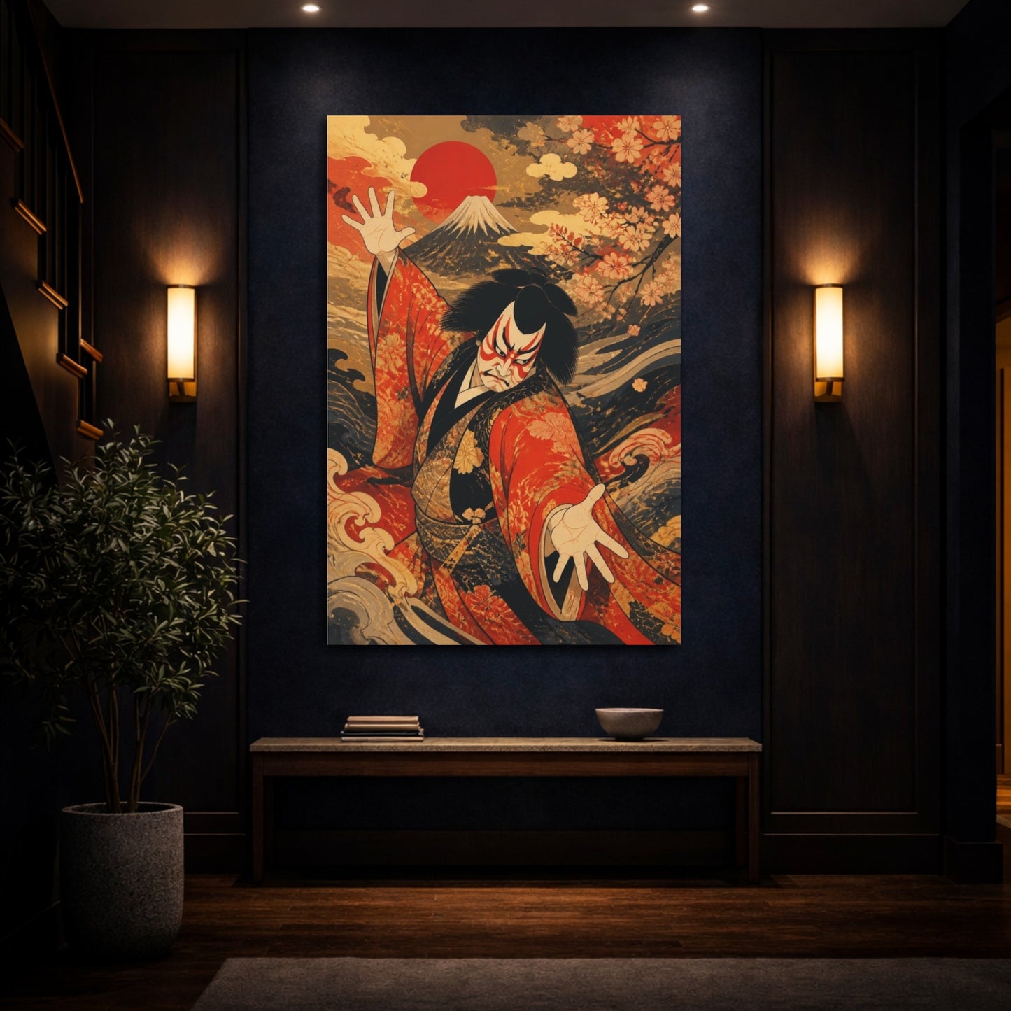 Mockup 4. Japanese Kabuki Actor Pose shown as canvas print
