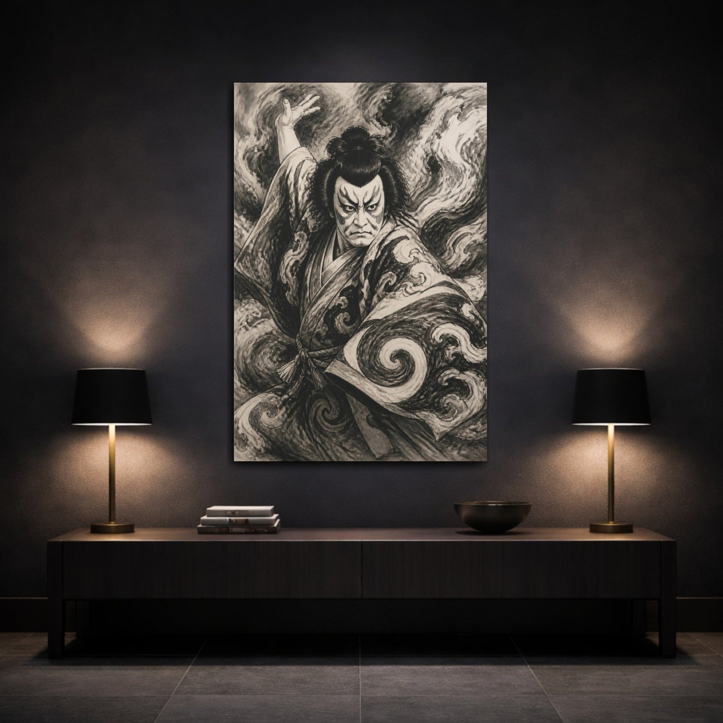 Mockup 3. Japanese Kabuki Actor shown as canvas print
