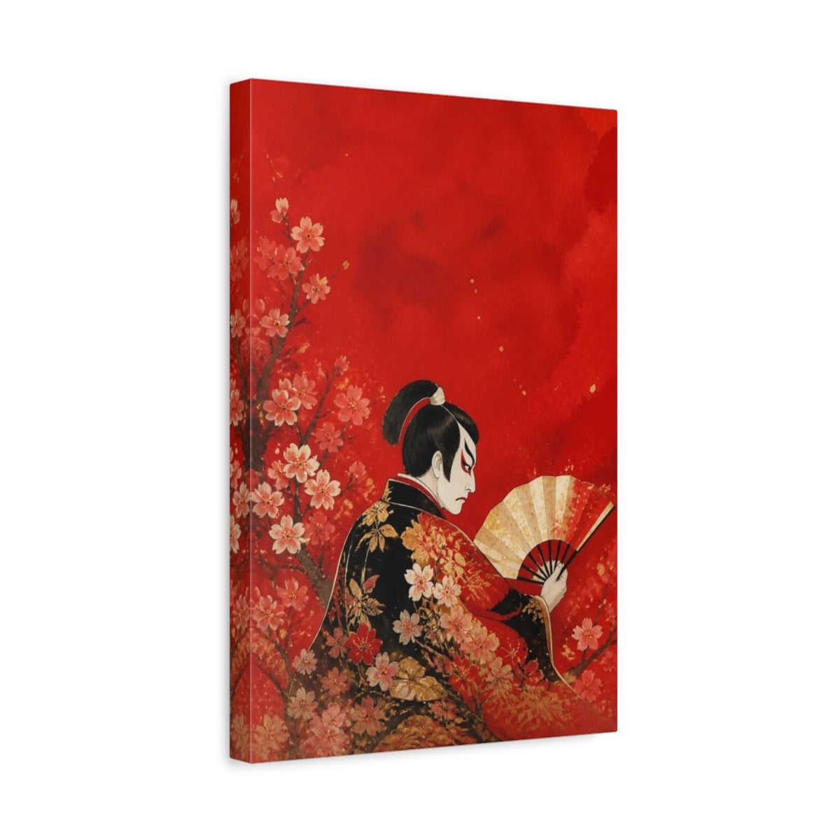 Side Mockup 4. Japanese Kabuki Fan Portrait shown as canvas print