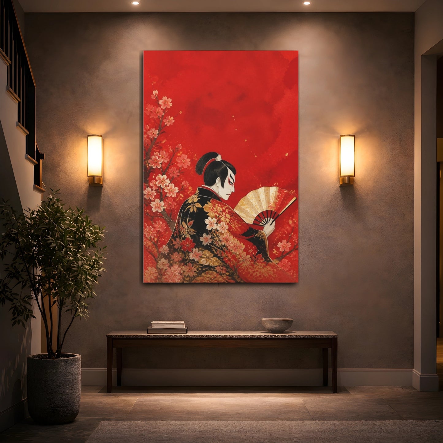 Mockup 2. Japanese Kabuki Fan Portrait shown as canvas print
