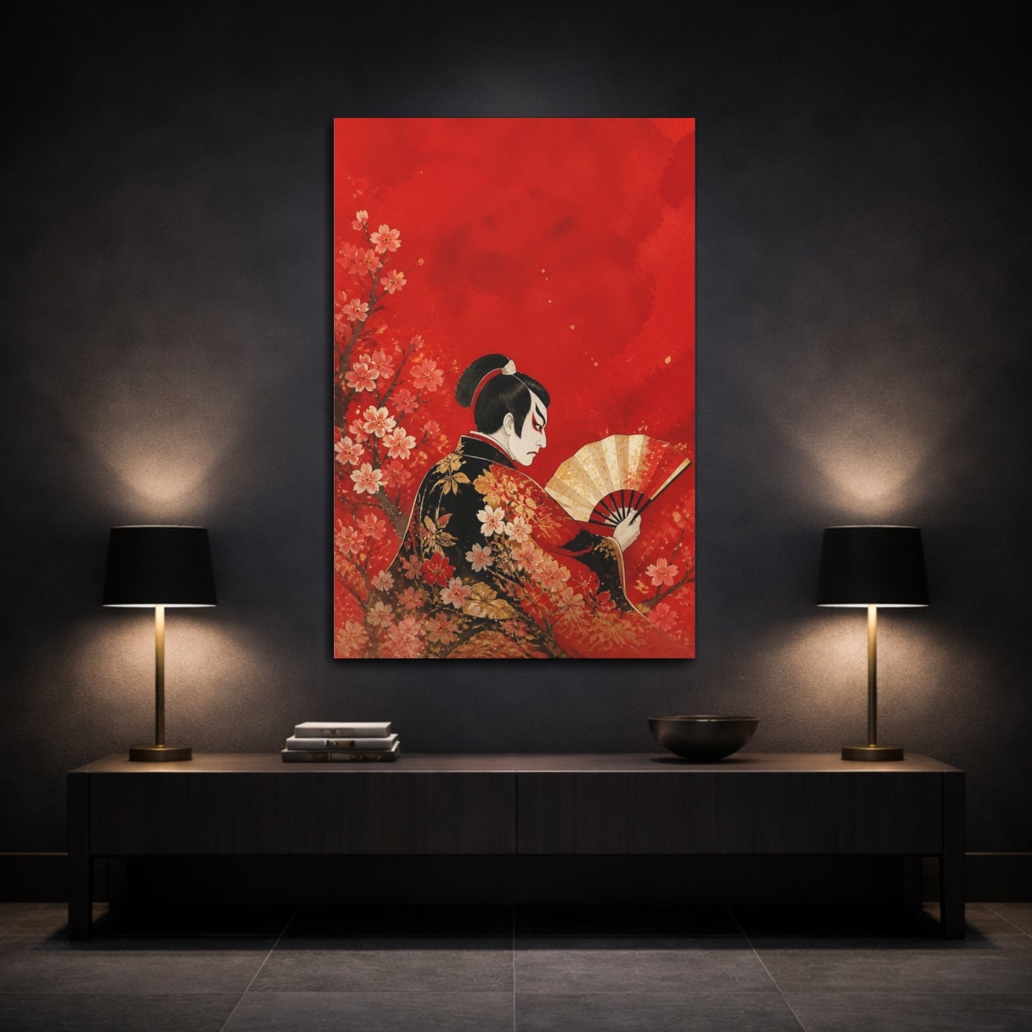 Mockup 3. Japanese Kabuki Fan Portrait shown as canvas print