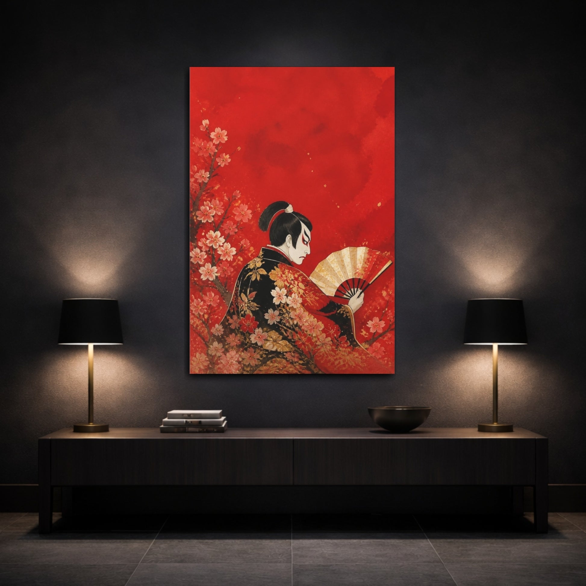 Mockup 3. Japanese Kabuki Fan Portrait shown as canvas print