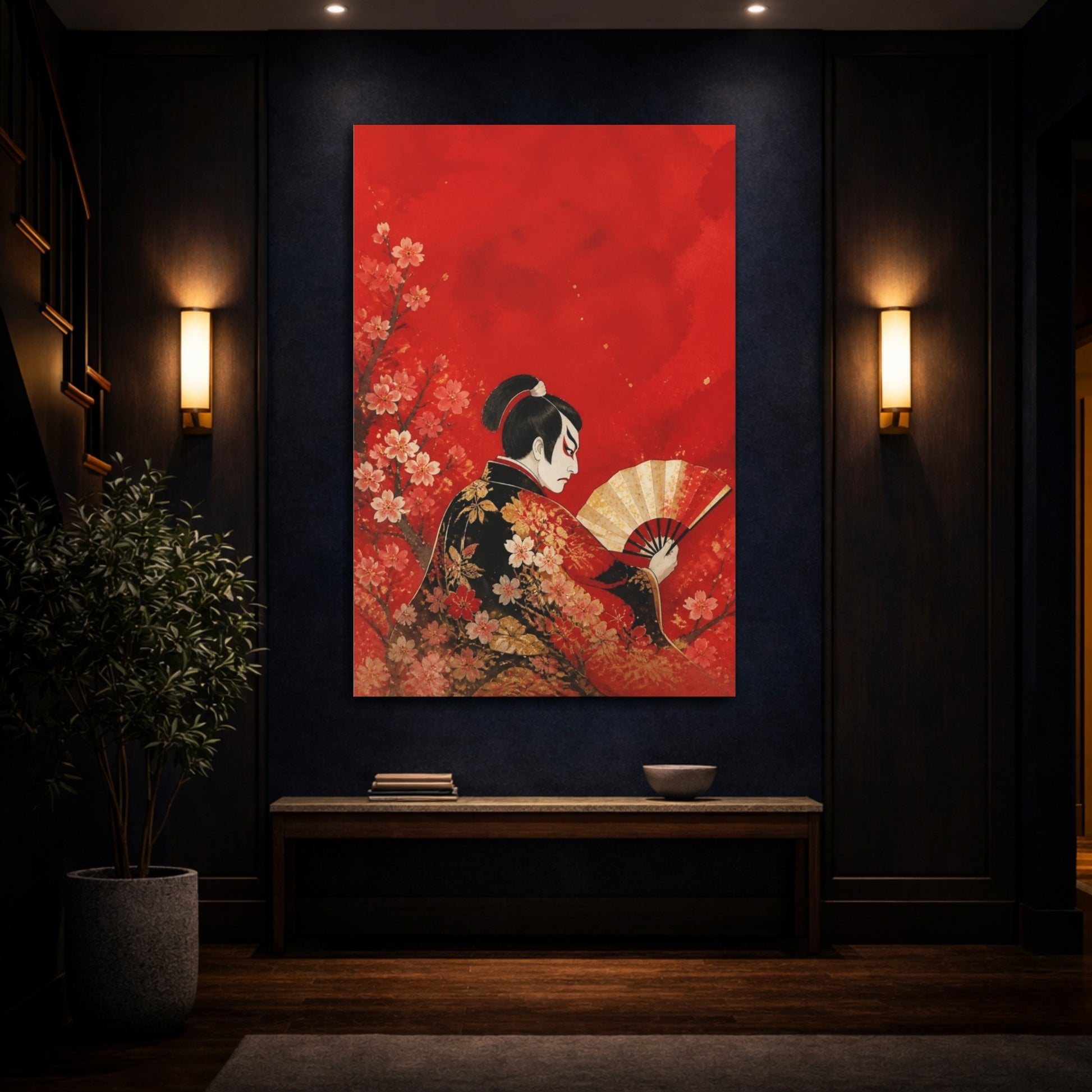 Mockup 4. Japanese Kabuki Fan Portrait shown as canvas print