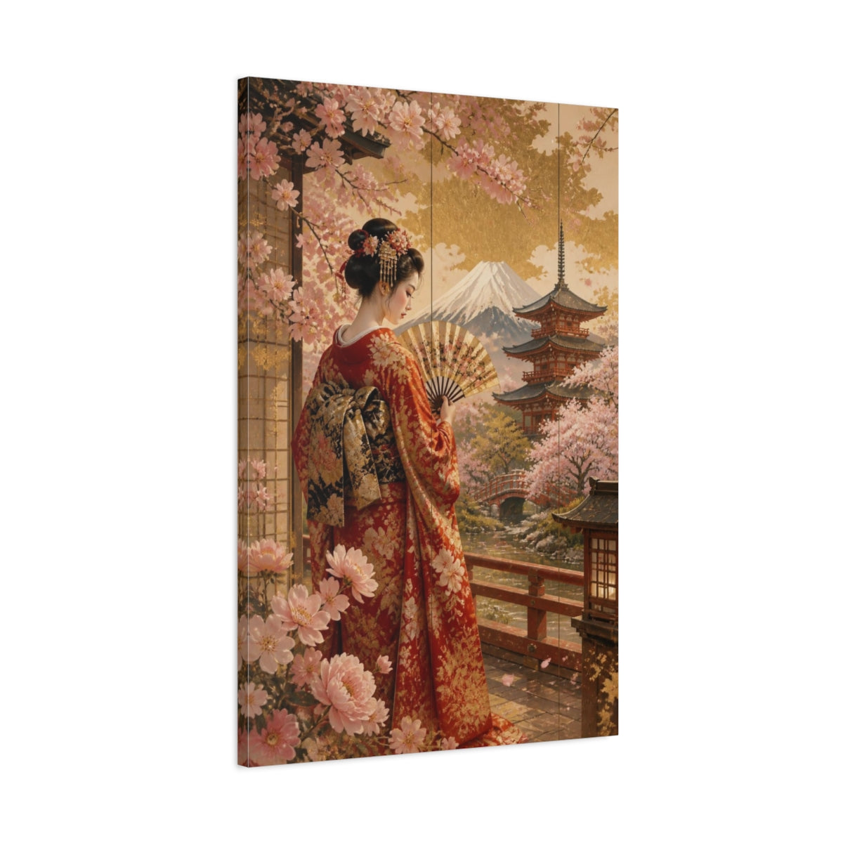 Main Mockup. Japanese Kimono Woman shown as canvas print