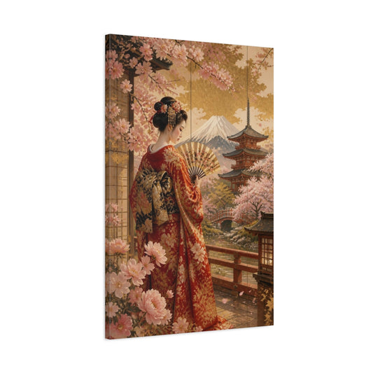 Main Mockup. Japanese Kimono Woman shown as canvas print