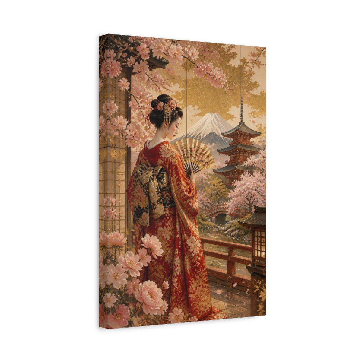 Side Mockup 4. Japanese Kimono Woman shown as canvas print