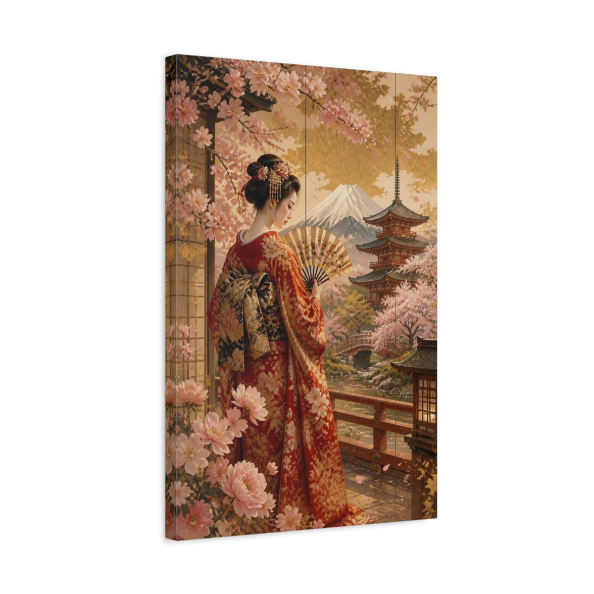 Side Mockup 3. Japanese Kimono Woman shown as canvas print