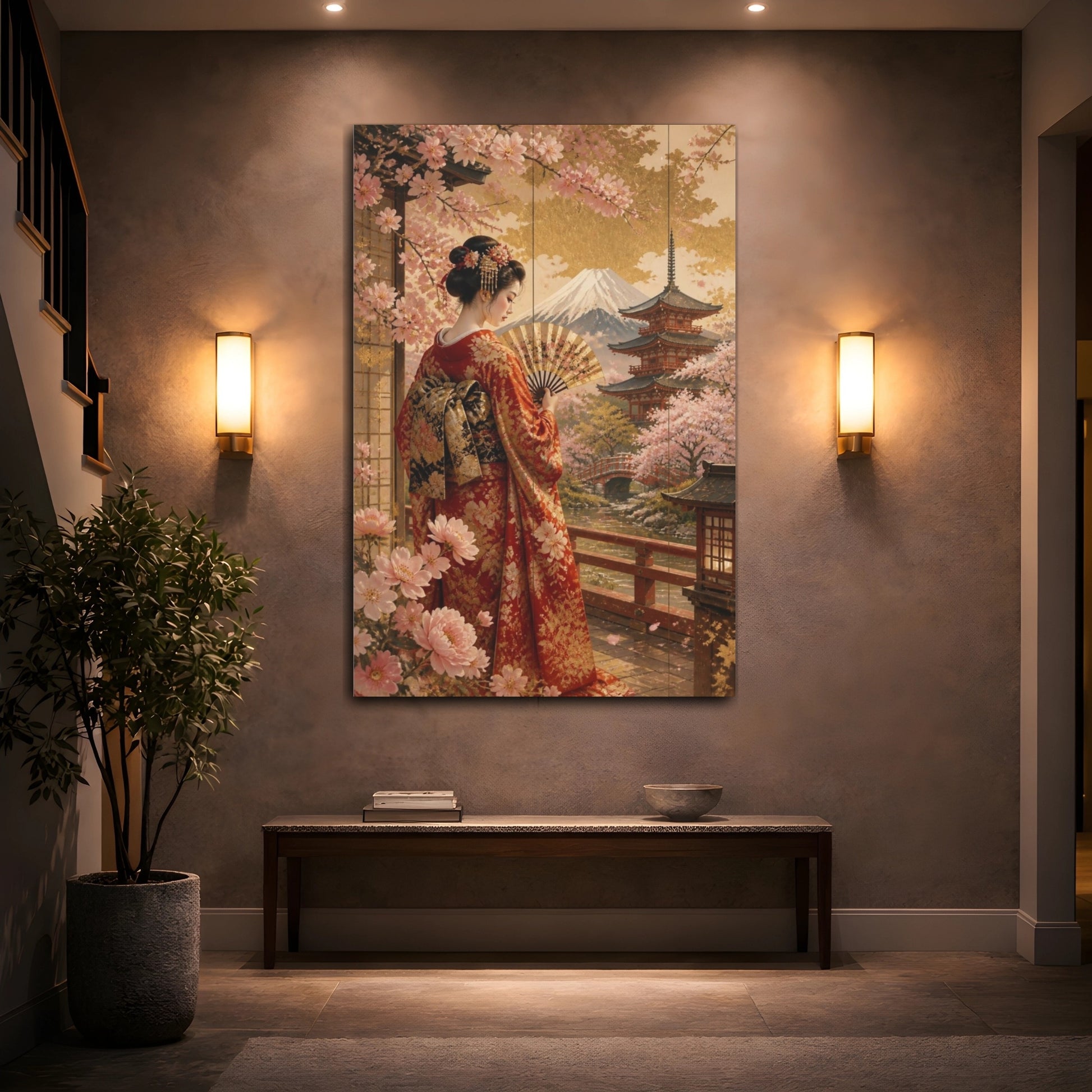 Mockup 2. Japanese Kimono Woman shown as canvas print