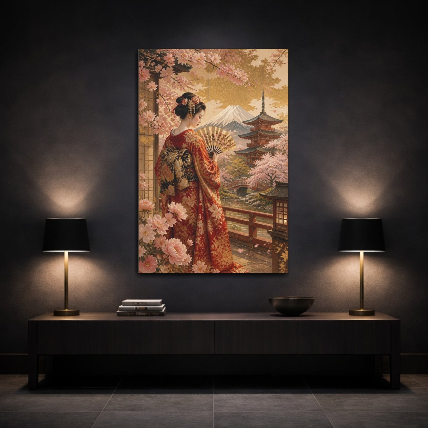 Mockup 3. Japanese Kimono Woman shown as canvas print