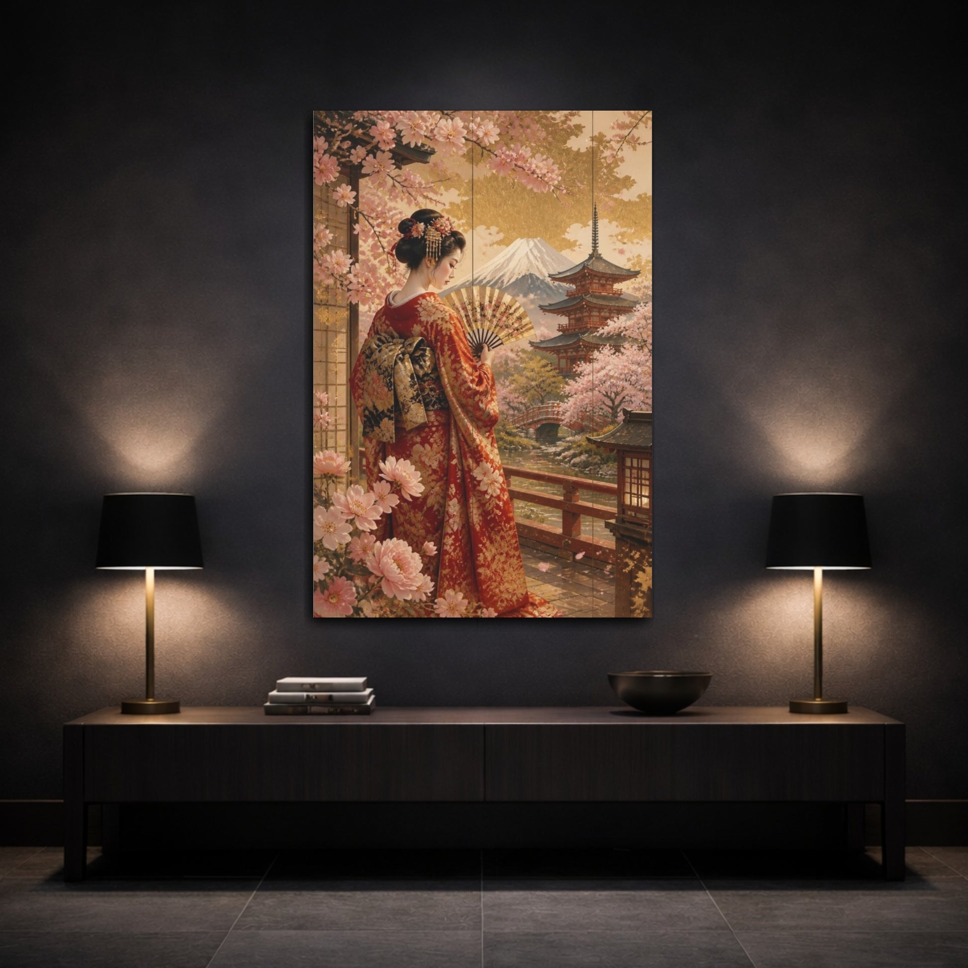 Mockup 3. Japanese Kimono Woman shown as canvas print