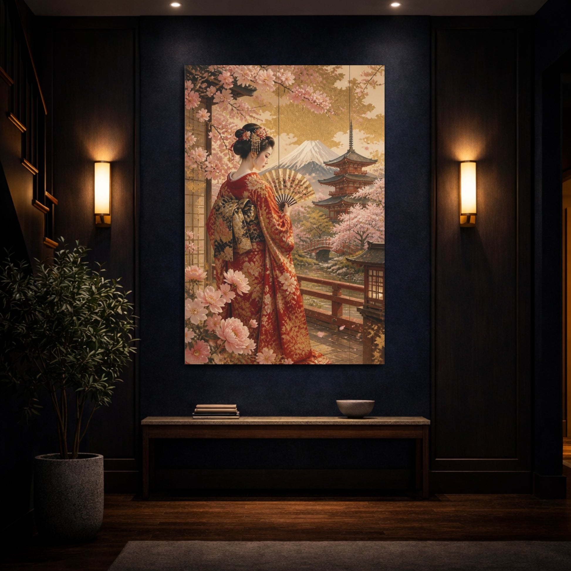 Mockup 4. Japanese Kimono Woman shown as canvas print