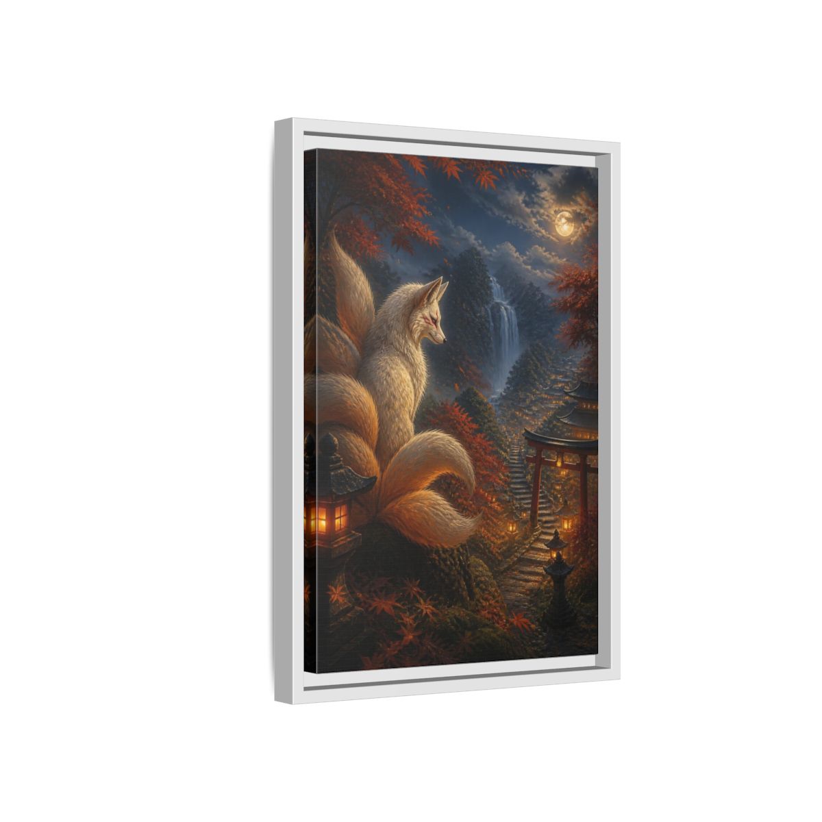 Side Mockup 4. Japanese Kitsune Lantern Guardian shown as framed canvas print