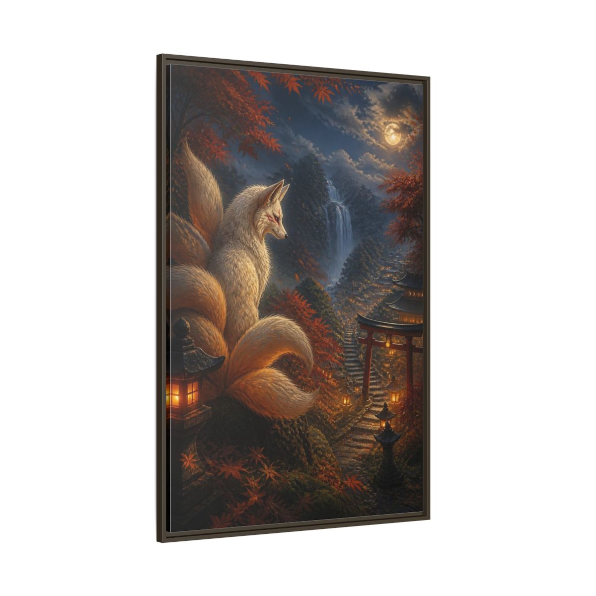 Side Mockup 8. Japanese Kitsune Lantern Guardian shown as framed canvas print