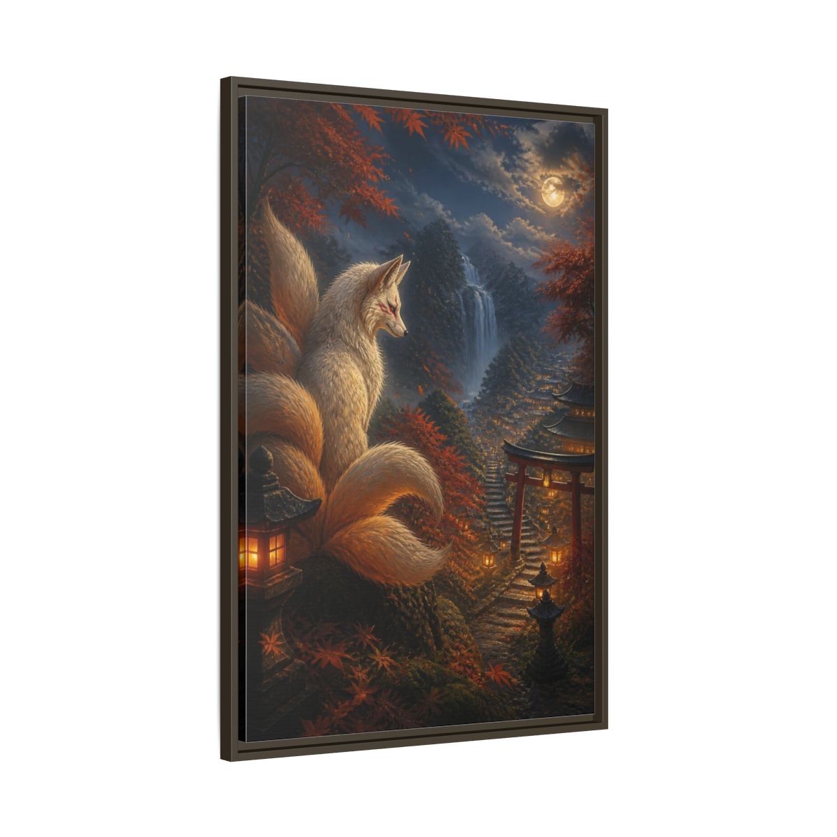 Main Mockup. Japanese Kitsune Lantern Guardian shown as framed canvas print