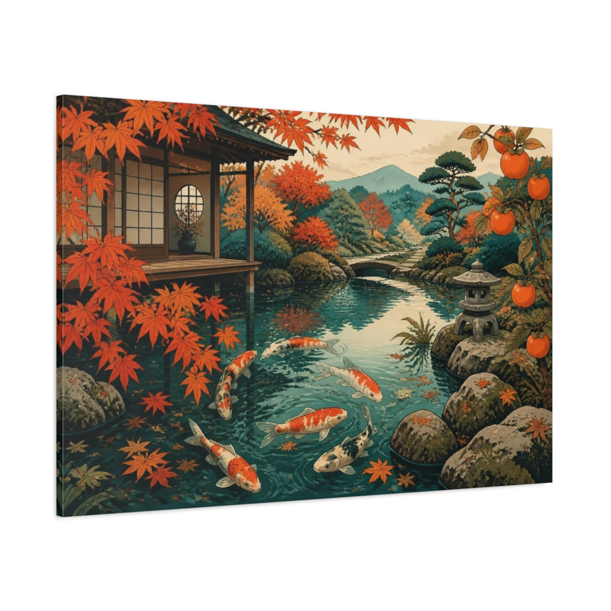 Side Mockup 1. Japanese Koi Pond shown as canvas print