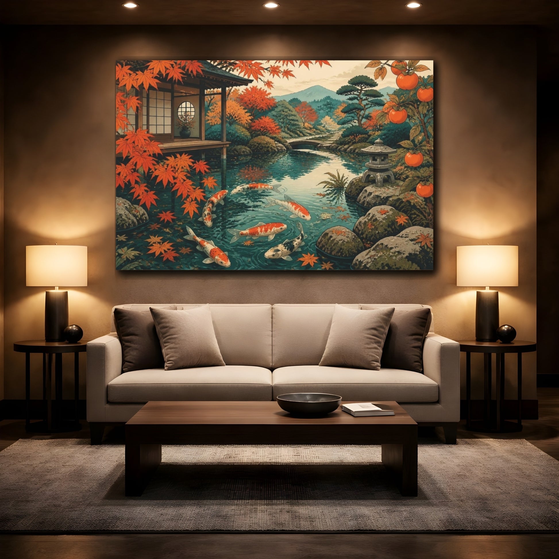 Mockup 2. Japanese Koi Pond shown as canvas print