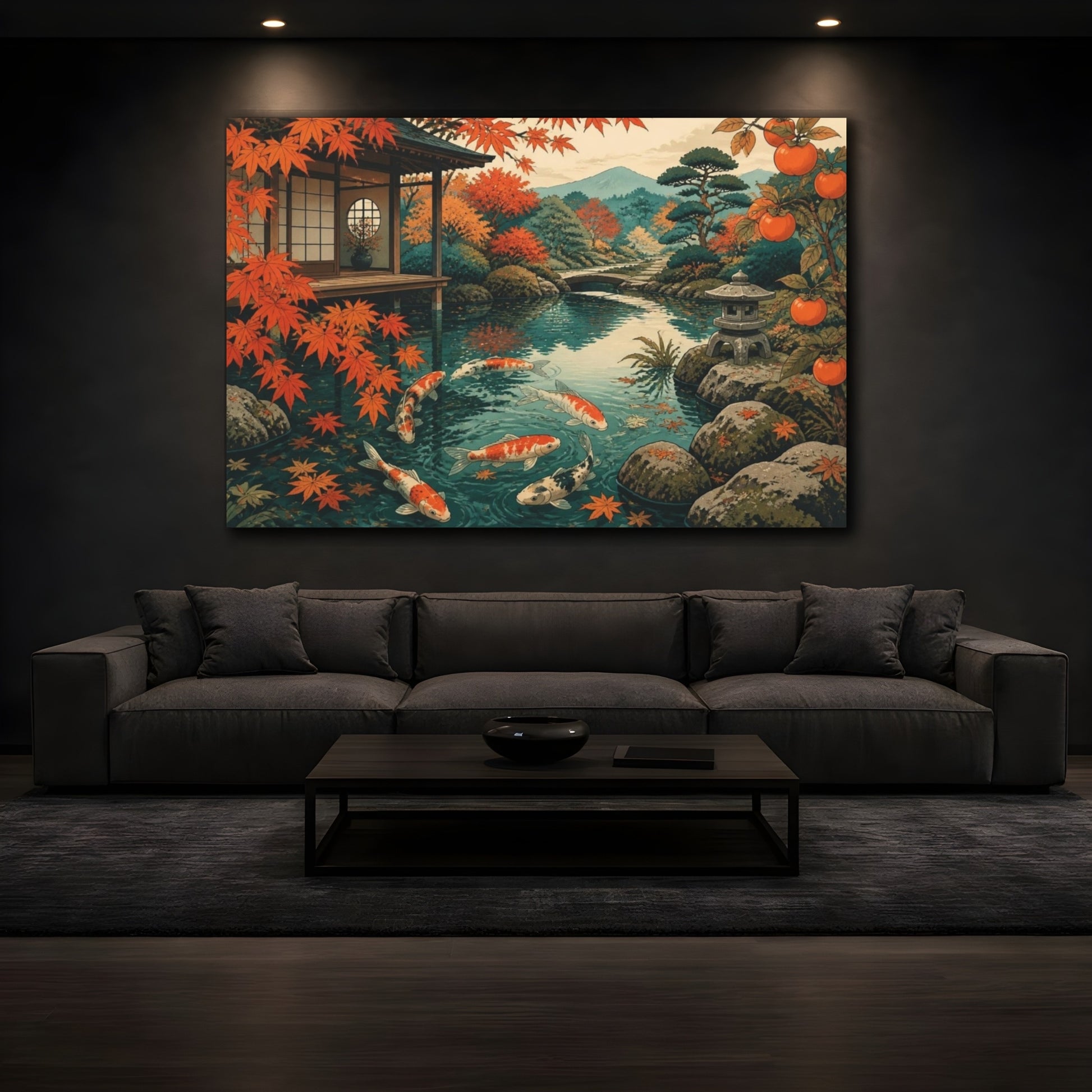 Mockup 3. Japanese Koi Pond shown as canvas print