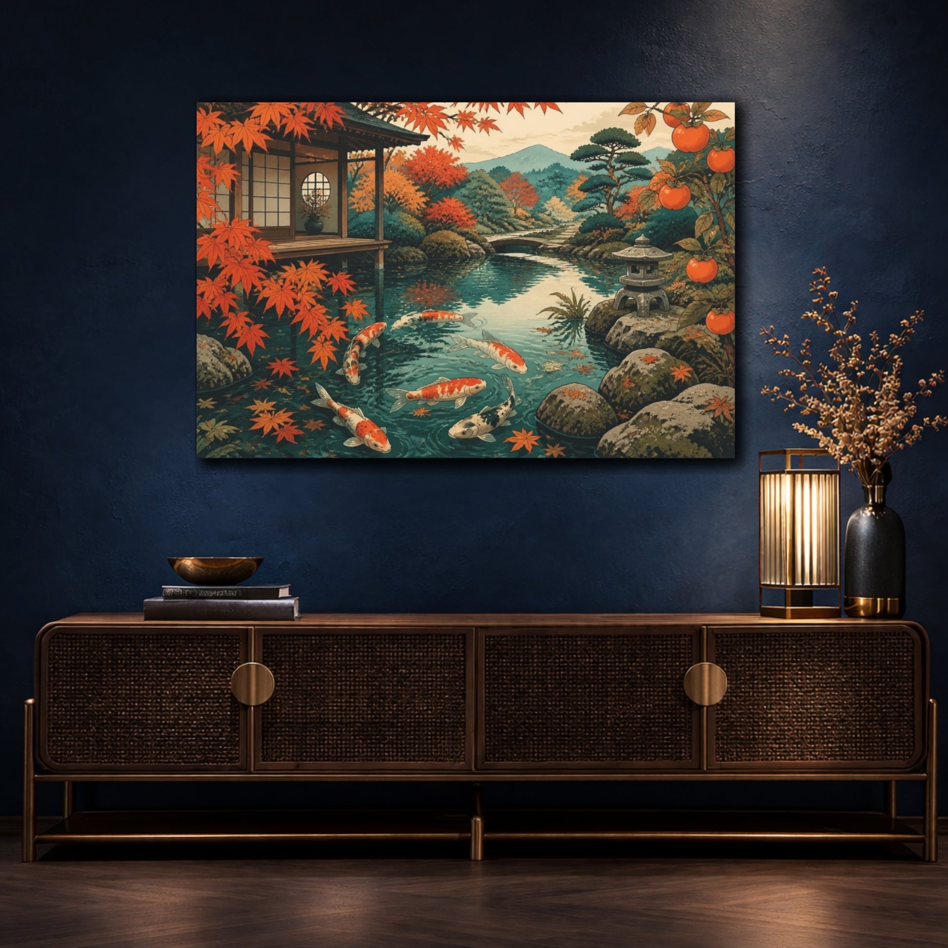 Mockup 4. Japanese Koi Pond shown as canvas print