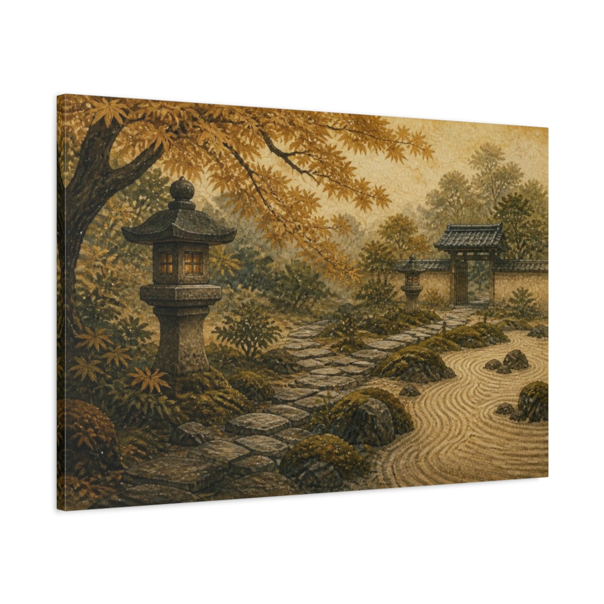Main Mockup. Japanese Lantern Garden Path shown as canvas print