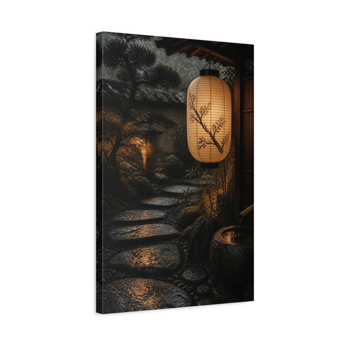 Side Mockup 3. Japanese Lantern Garden Path shown as canvas print