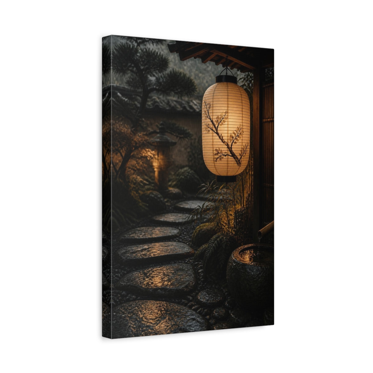 Side Mockup 4. Japanese Lantern Garden Path shown as canvas print