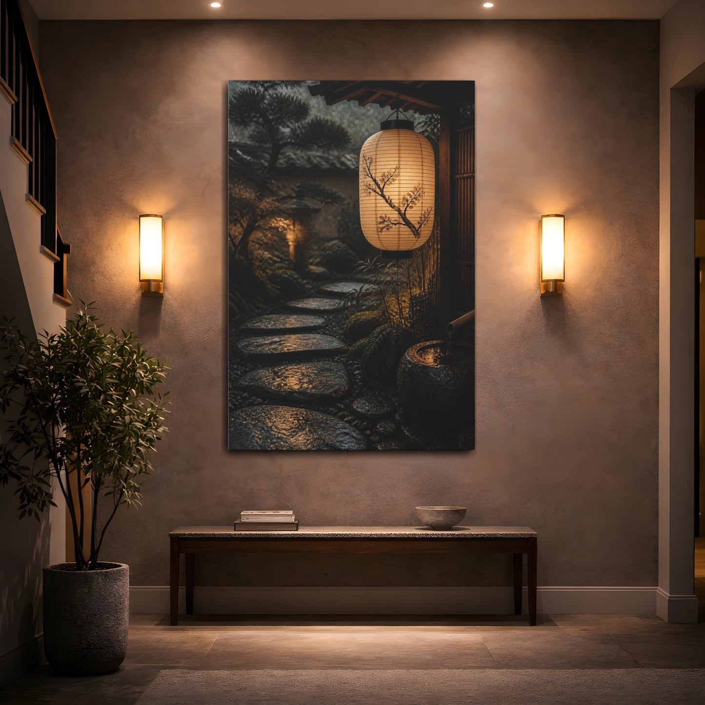 Mockup 2. Japanese Lantern Garden Path shown as canvas print