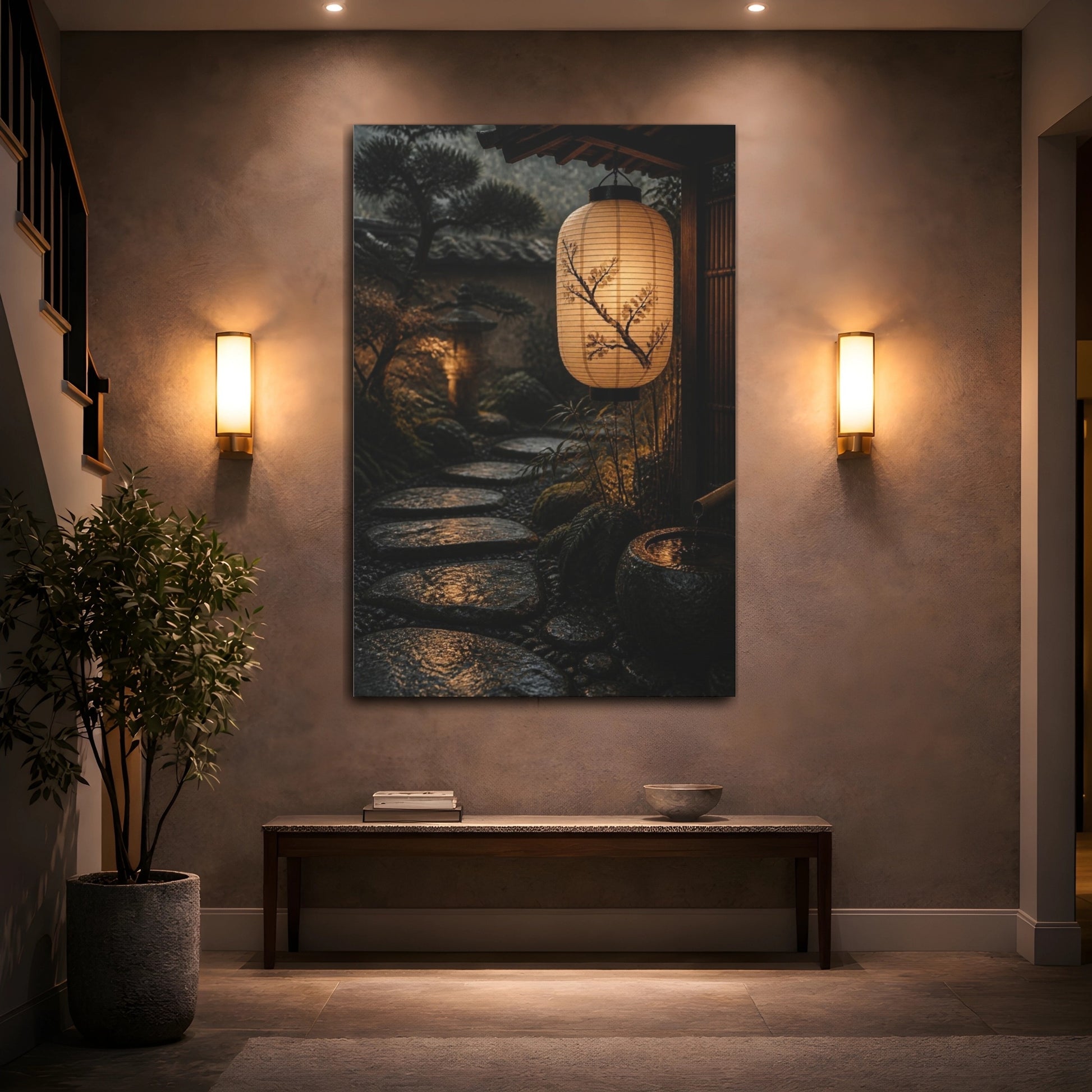 Mockup 2. Japanese Lantern Garden Path shown as canvas print