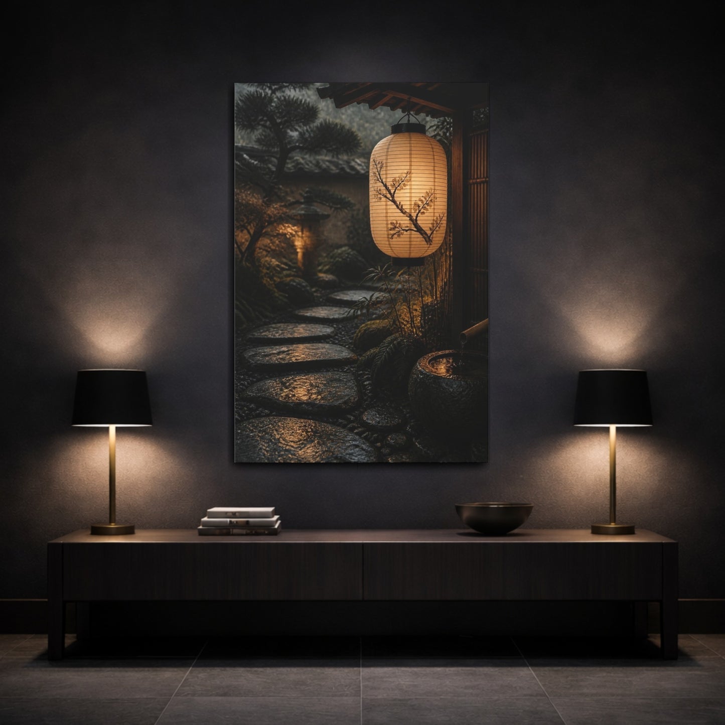 Mockup 3. Japanese Lantern Garden Path shown as canvas print