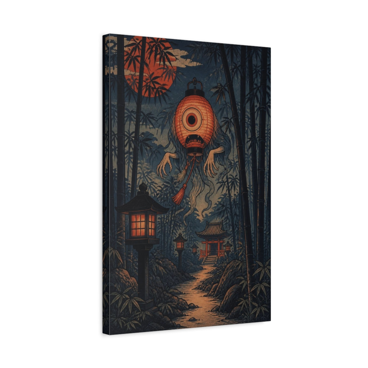 Side Mockup 3. Japanese Lantern Yokai shown as canvas print