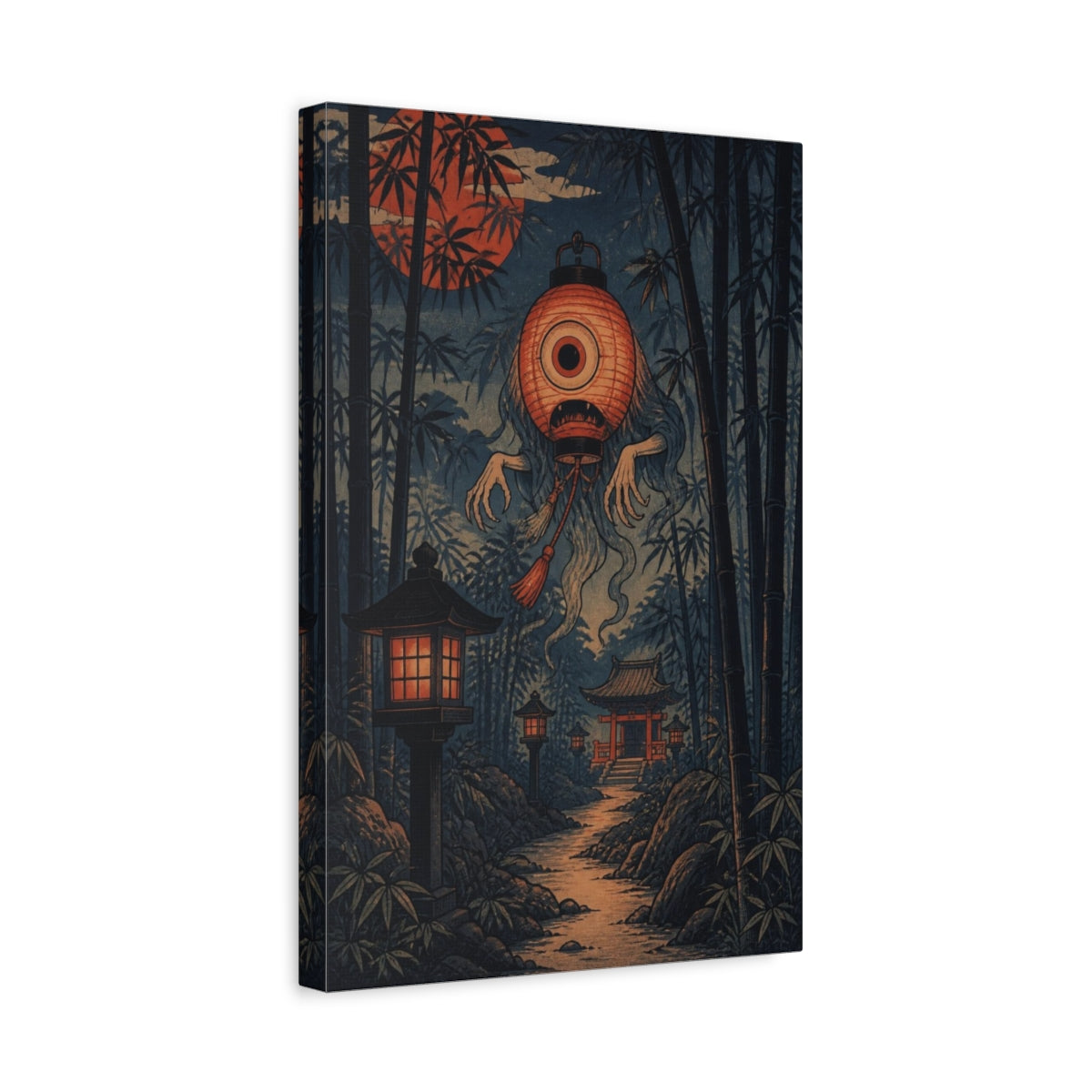 Side Mockup 4. Japanese Lantern Yokai shown as canvas print