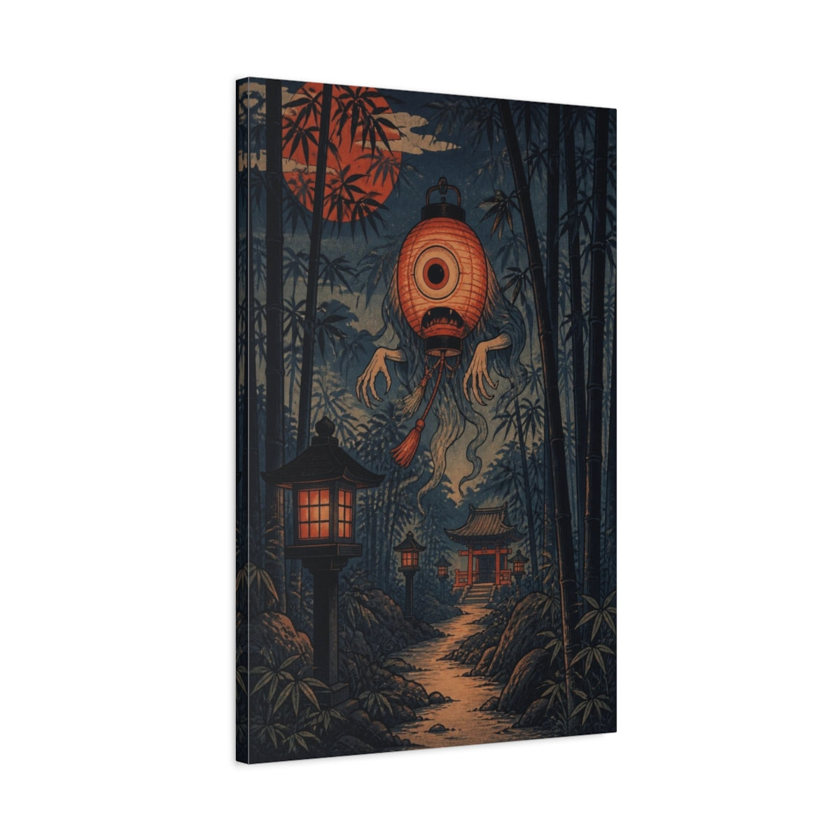 Side Mockup 2. Japanese Lantern Yokai shown as canvas print