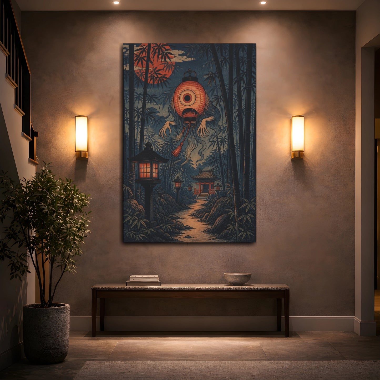 Mockup 2. Japanese Lantern Yokai shown as canvas print
