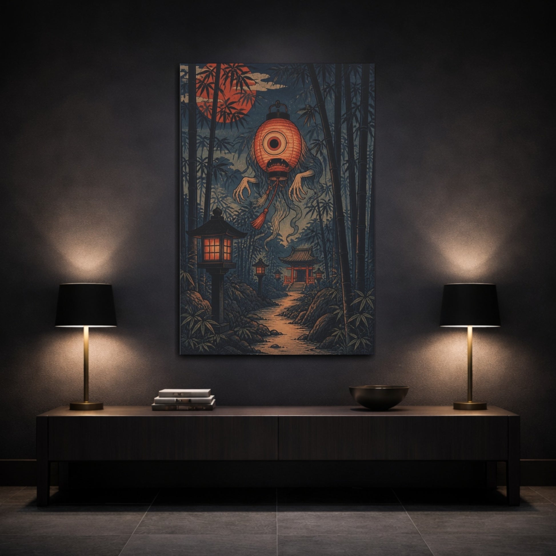 Mockup 3. Japanese Lantern Yokai shown as canvas print