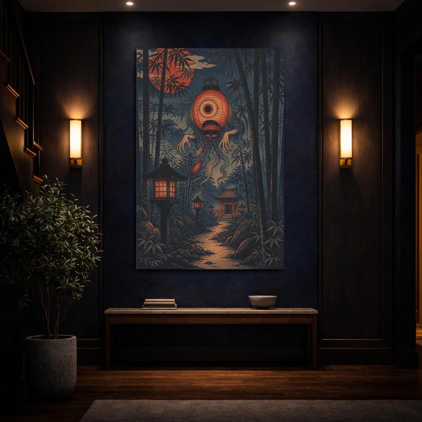Mockup 4. Japanese Lantern Yokai shown as canvas print