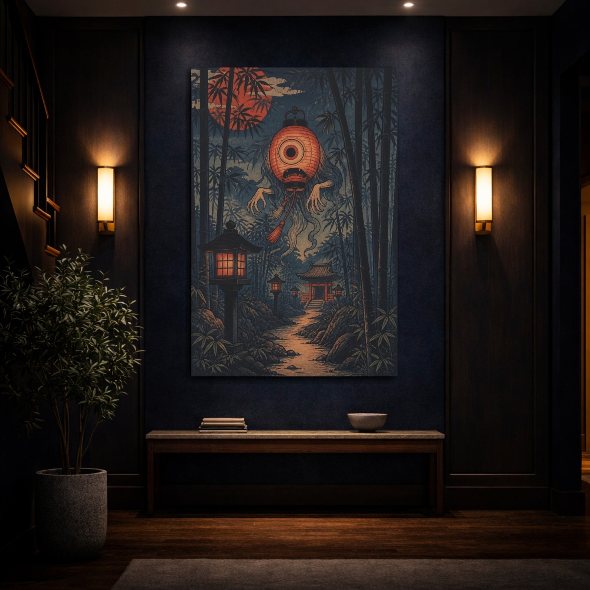Mockup 4. Japanese Lantern Yokai shown as canvas print