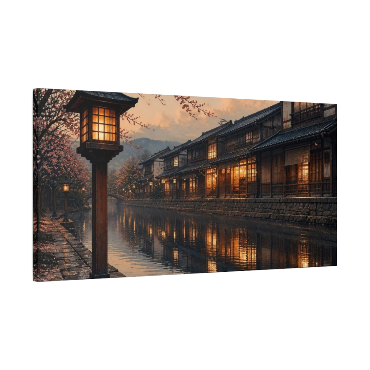 Main Mockup. Japanese Lanterns On Canal shown as canvas print
